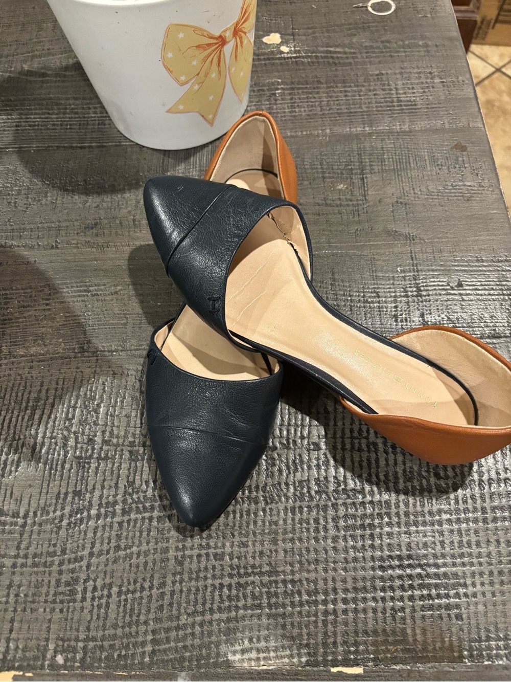 Tommy Hilfiger Two-Tone Pointed D'Orsay Flats -Black and Tan